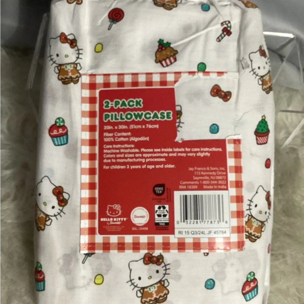 Hello Kitty Gingerbread Candy Cane Christmas 2-Pack Standard Cotton Pillow Cases